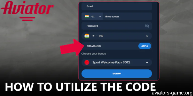 Instructions on Aviator promo code activation on 4rabet